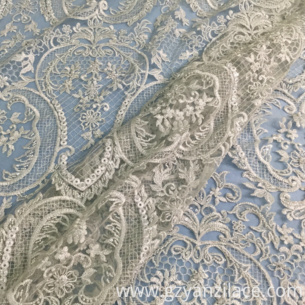 Ivory Embroidery Beaded Fabric